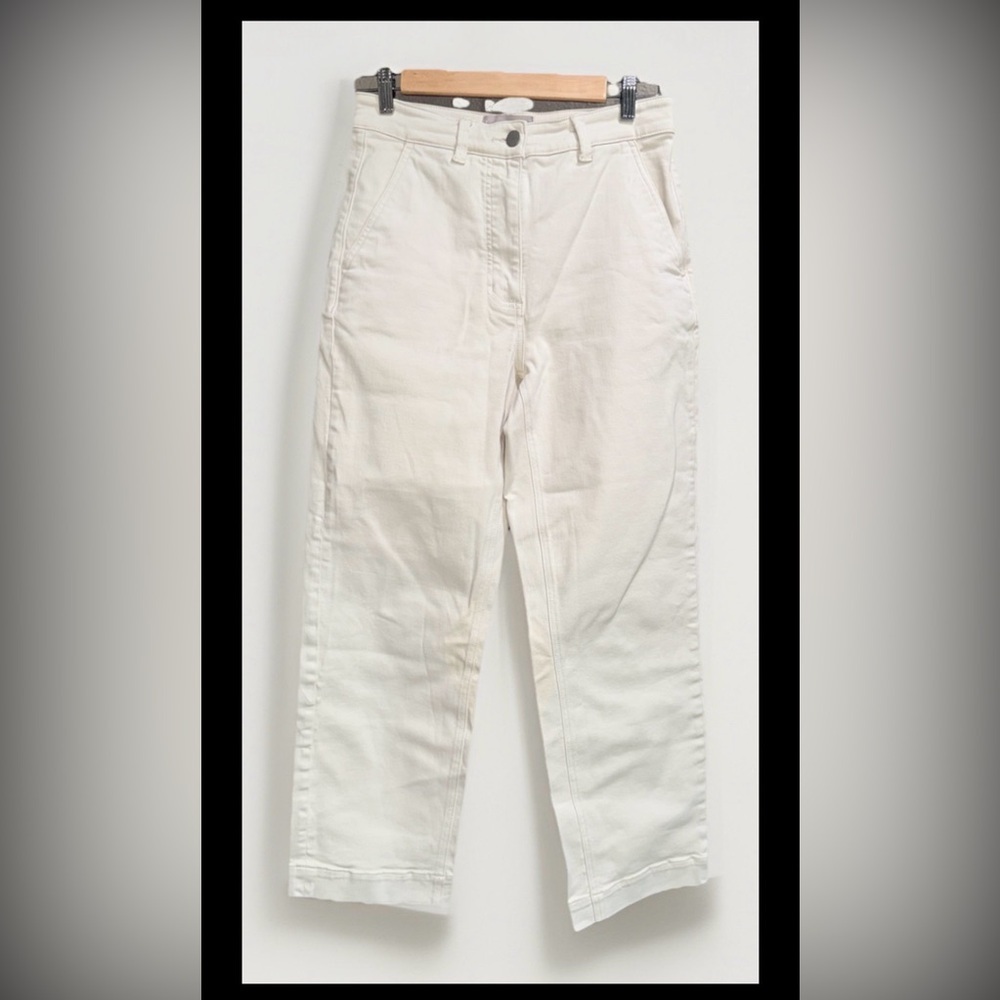 Everlane Cropped Straight Regular High Rise Wide Hem Cream Pockets Pants Size 6 - Picture 4 of 13